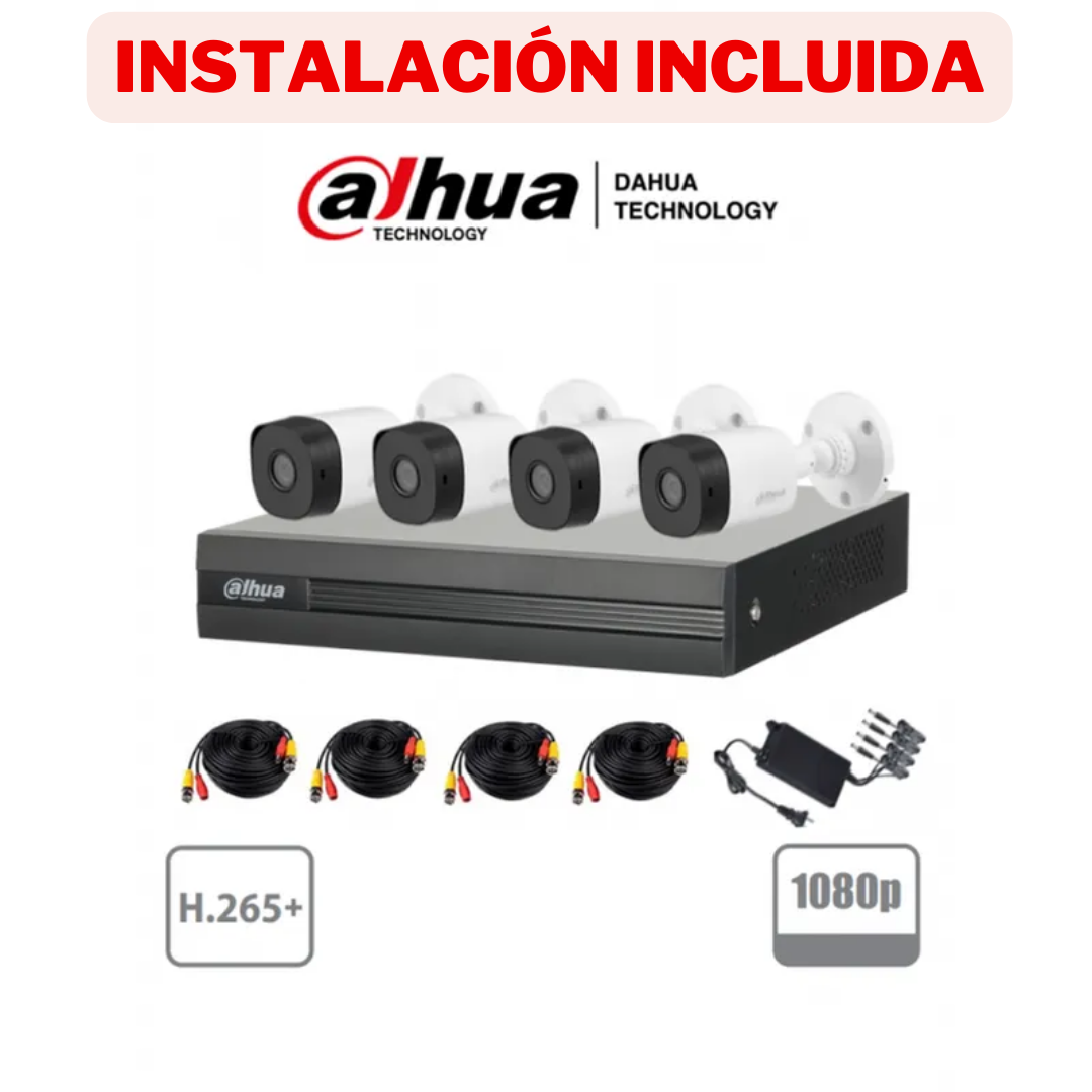 Kit 4 Camaras Dahua XVR 4 Bullet 2MP lente 3.6mm Disco 1Tb+Instalación